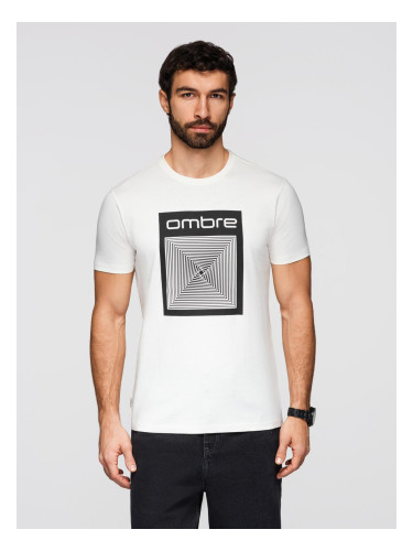 Мъжка тениска Ombre с геометричен модел - бяла