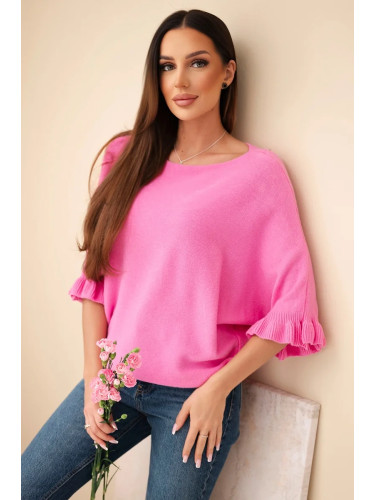 Розов дамски пуловер с прилеп Kesi Włoski