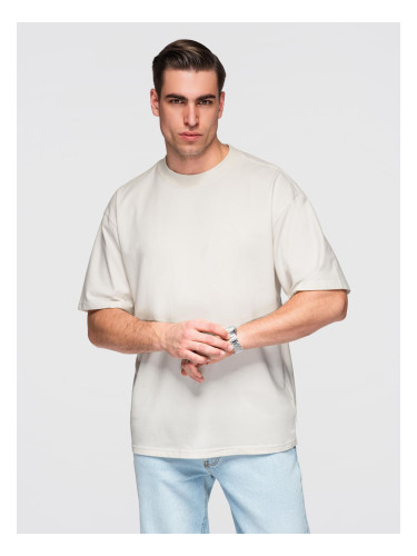 Мъжка тениска с кръгло деколте LOOSE FIT - екрю