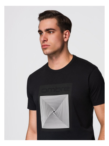 Мъжка тениска Ombre с геометричен принт - черна