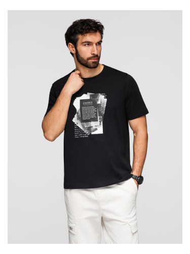 Мъжка тениска Ombre с щампа на гърдите - черна