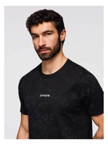 Мъжка памучна тениска с щампа - черна