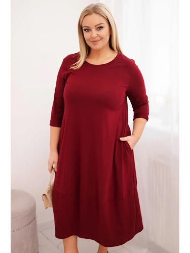 Рокля с големи размери и джобове, бордо