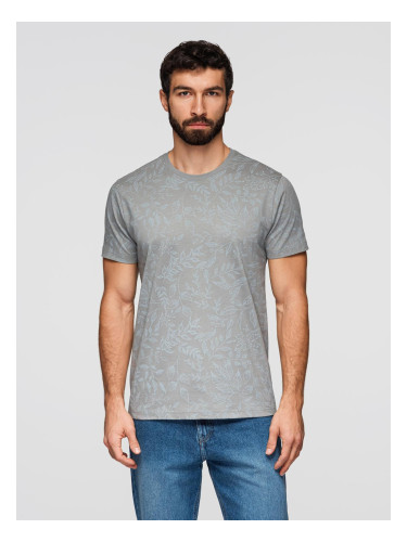 Мъжка тениска Ombre с флорален принт - сива