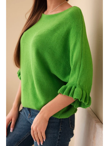 Зелен дамски пуловер с ръкави тип „прилеп“