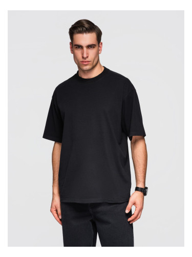 Мъжка памучна тениска LOOSE FIT с обло деколте - черна