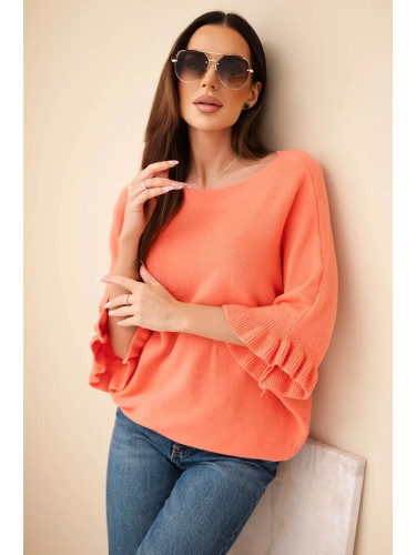 Дамски пуловер с прилепни крила и кръгло деколте