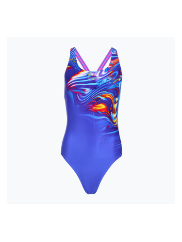 Дамски цял бански костюм Speedo Placement Digital Powerback molten blend/cobalt pop