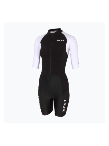 Дамски костюм за триатлон ZONE3 Lava Long Distance Full Zip SS Aero Suit black/white/green