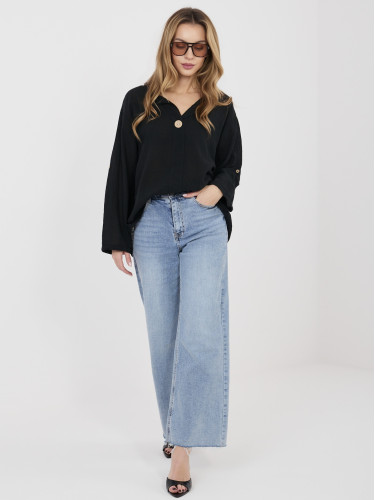 Черна лятна блуза с дълъг ръкав