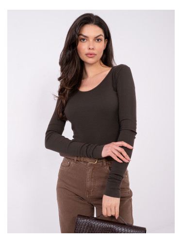 Дамска тъмнокафява едноцветна блуза с дълъг ръкав