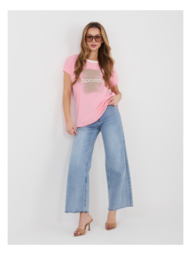 Пастелно розова блуза с къс ръкав