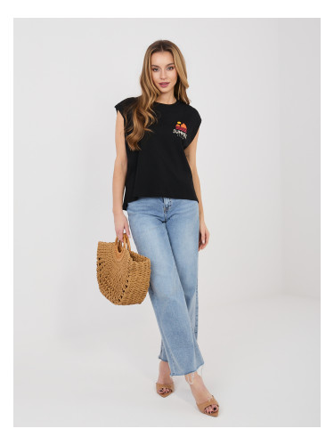 Черна дамска тениска с щампа