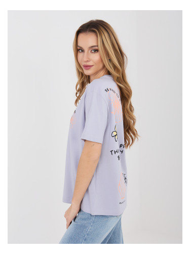 Светло лилава тениска с тропически мотив