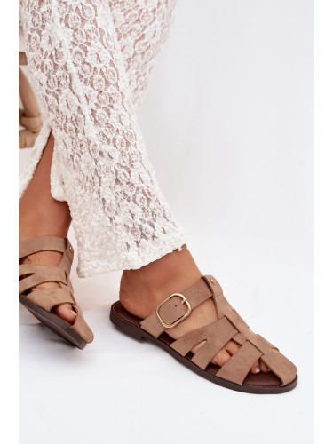 Дамски джапанки с презрамки и златна катарама Elzora