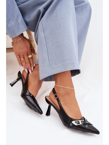 Дамски сандали на ток с катарама, черни, Parina