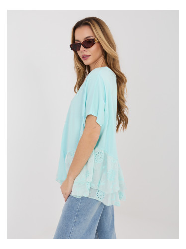 Ментова овърсайз блуза с къс ръкав