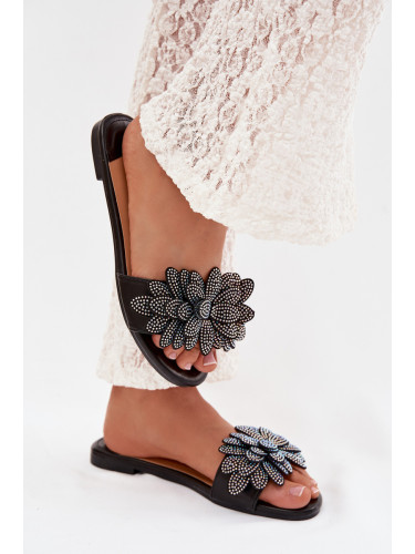 Дамски черни декорирани чехли Boto Grelora