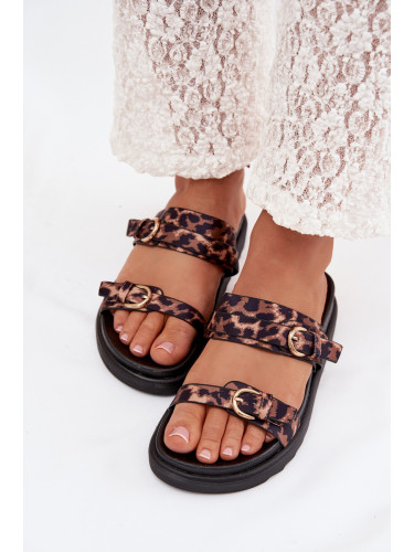 Дамски сандали на платформа с каишки и златни катарами