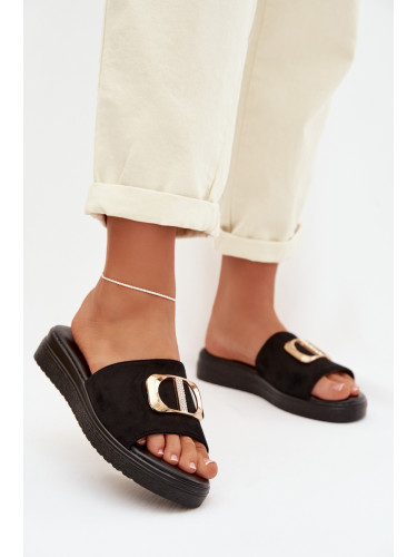 Дамски черни чехли със златен детайл Elmera