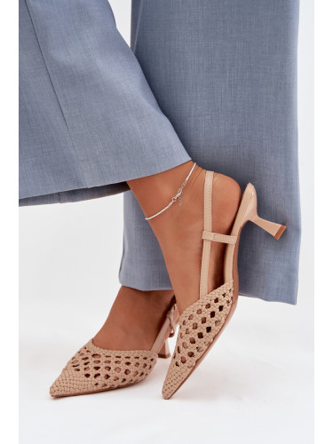 Бежови плетени сандали на ток Selinae