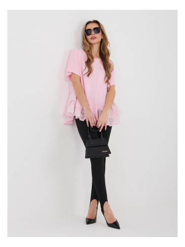 Светлорозова памучна блуза с волани