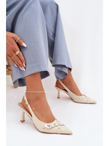 Дамски сандали на токчета Парина бежови