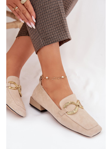 Дамски мокасини от естествен велур с декорация