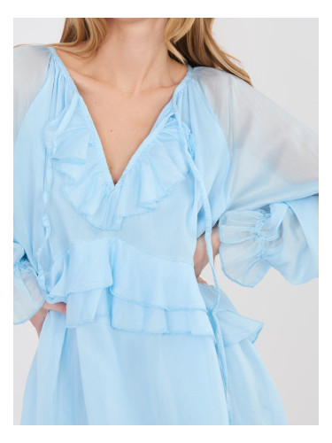 Светлосиня миди рокля с връзки