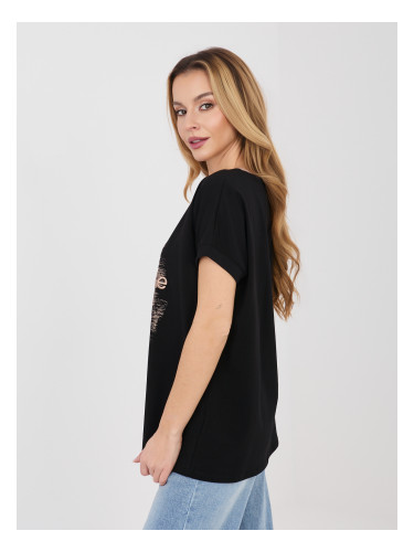 Черна овърсайз памучна блуза с надпис