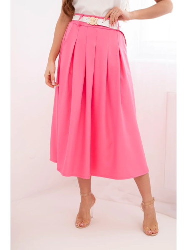 Розова миди пола с плисета и колан