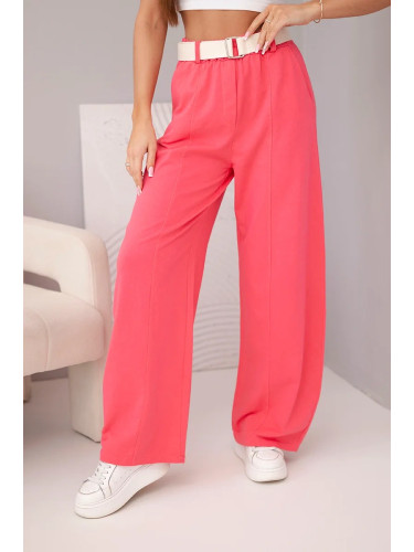 Дамски широк панталон Kesi с колан, малинов цвят