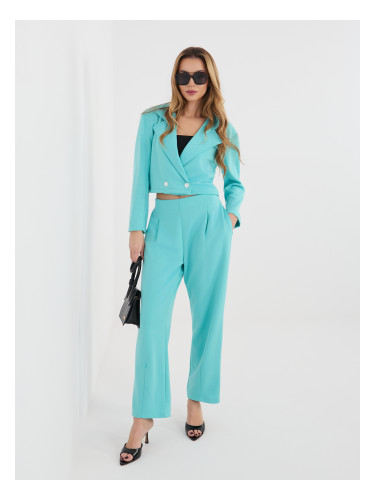 Тюркоазен комплект от трикотаж с плисирани панталони