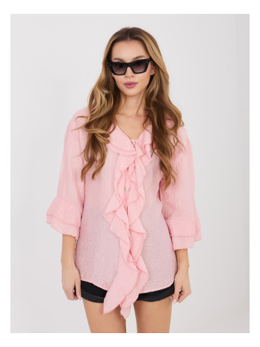 Светло розова лятна блуза с волани