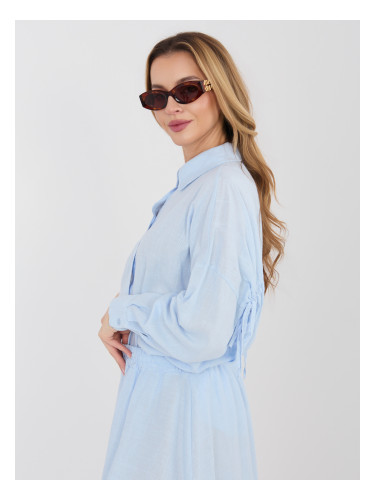 Пастелно синя риза с вратовръзка отзад