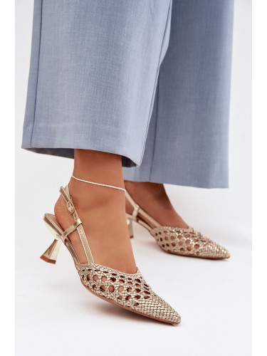 Дамски златни сандали на ток Selinae