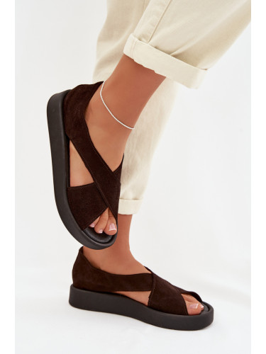 Дамски сандали Zazoo 3196 велурени шоколадови