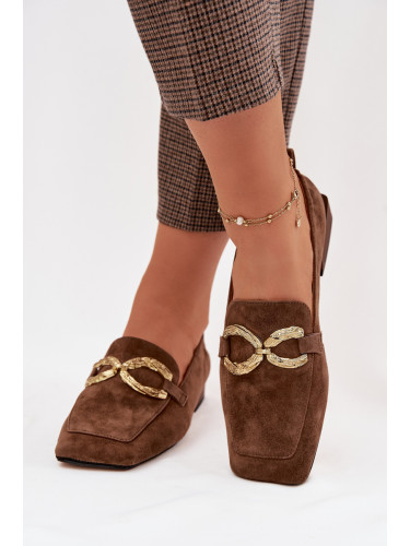 Велурени мокасини със златни детайли