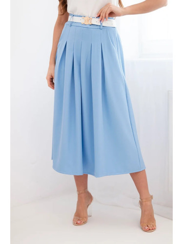 Дамска миди пола Kesi с колан и плисета, синя