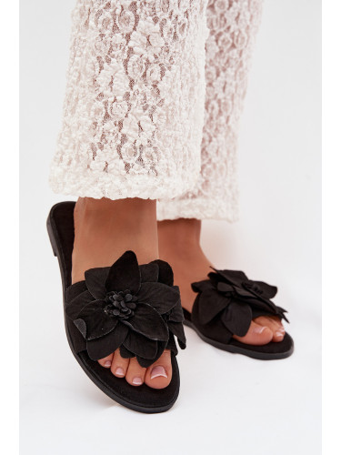 Дамски черни флорални чехли Elzoria