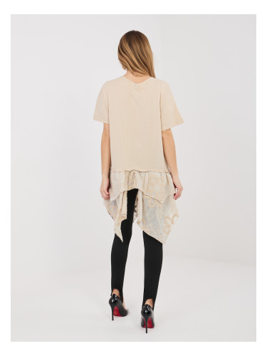 Бежова овърсайз блуза с бродерия