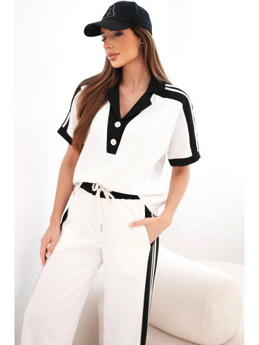 Дамски комплект Kesi с поло тениска и широки панталони, черен