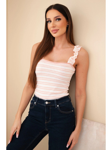 Дамски оребрен раиран топ Kesi с волани