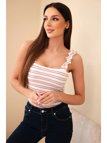 Дамски раиран потник с волани, тъмно розов