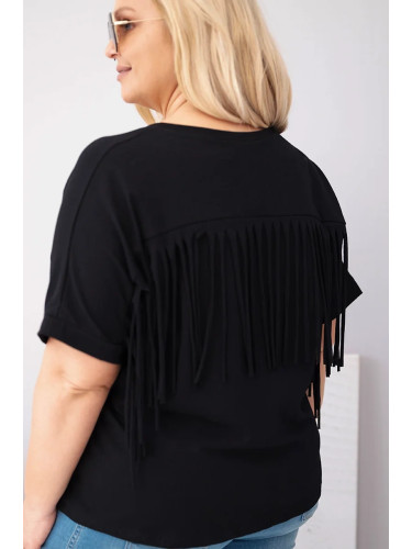 Дамска овърсайз блуза с V-образно деколте и пискюли