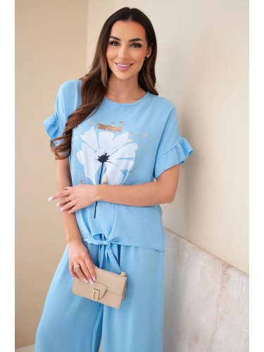 Дамски комплект от вискоза с флорален топ и панталон