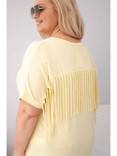 Дамска жълта памучна блуза с декоративни пискюли