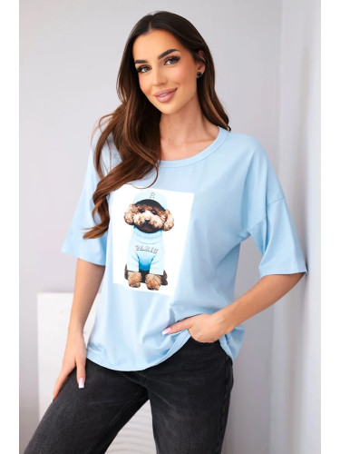Дамска памучна тениска Kesi с щампа, овърсайз, синя