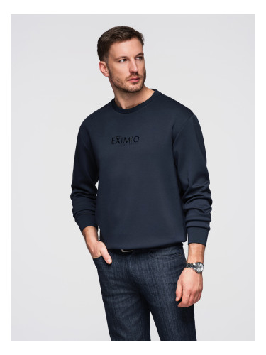 Ombre Men's regular sweatshirt with shiny print on chest - dark blue