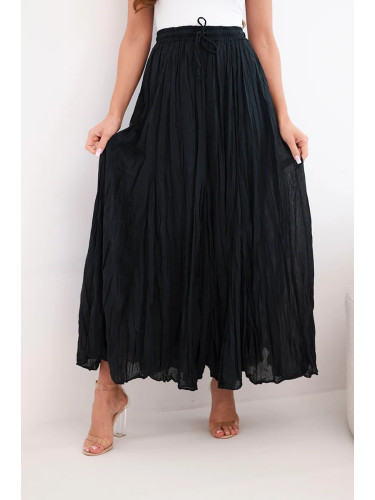 Дамска макси памучна пола с ластик на талията, черна